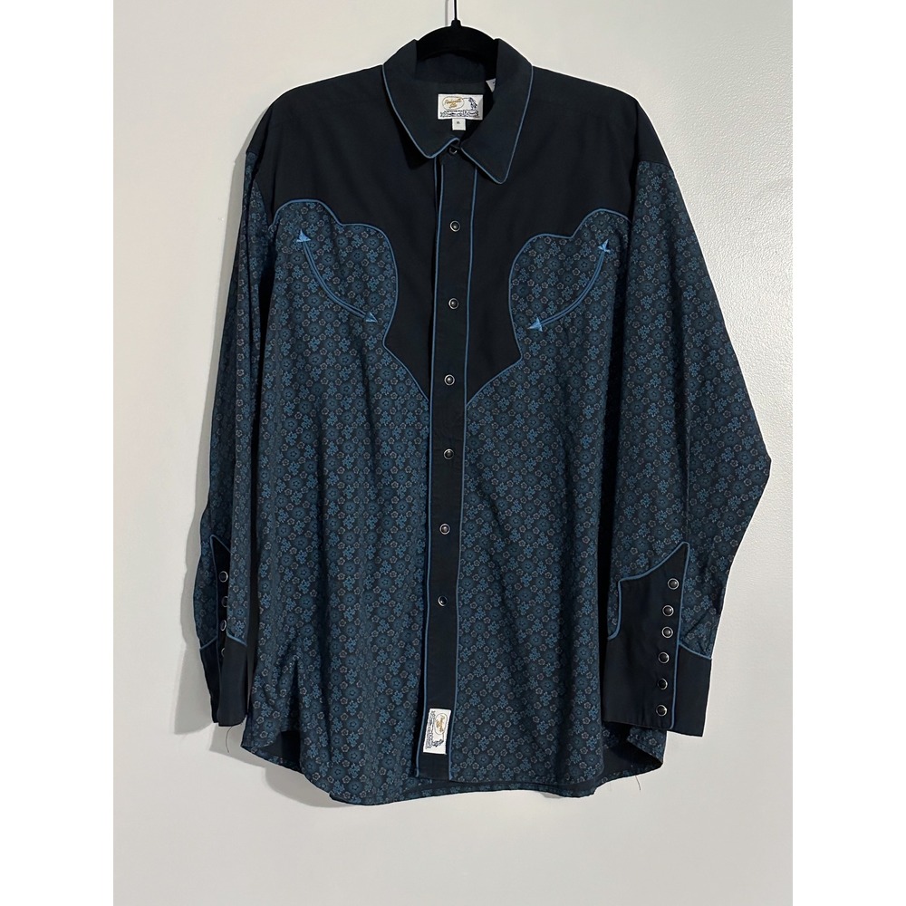 Panhandle Slim Men's Black and Teal Western Snap Shirt Size X-Large